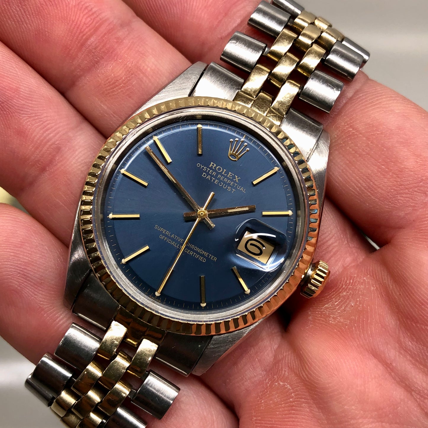 1963 Rolex Datejust 1601 Blue Dial Two Tone Jubilee Automatic Wristwatch with RSC Card