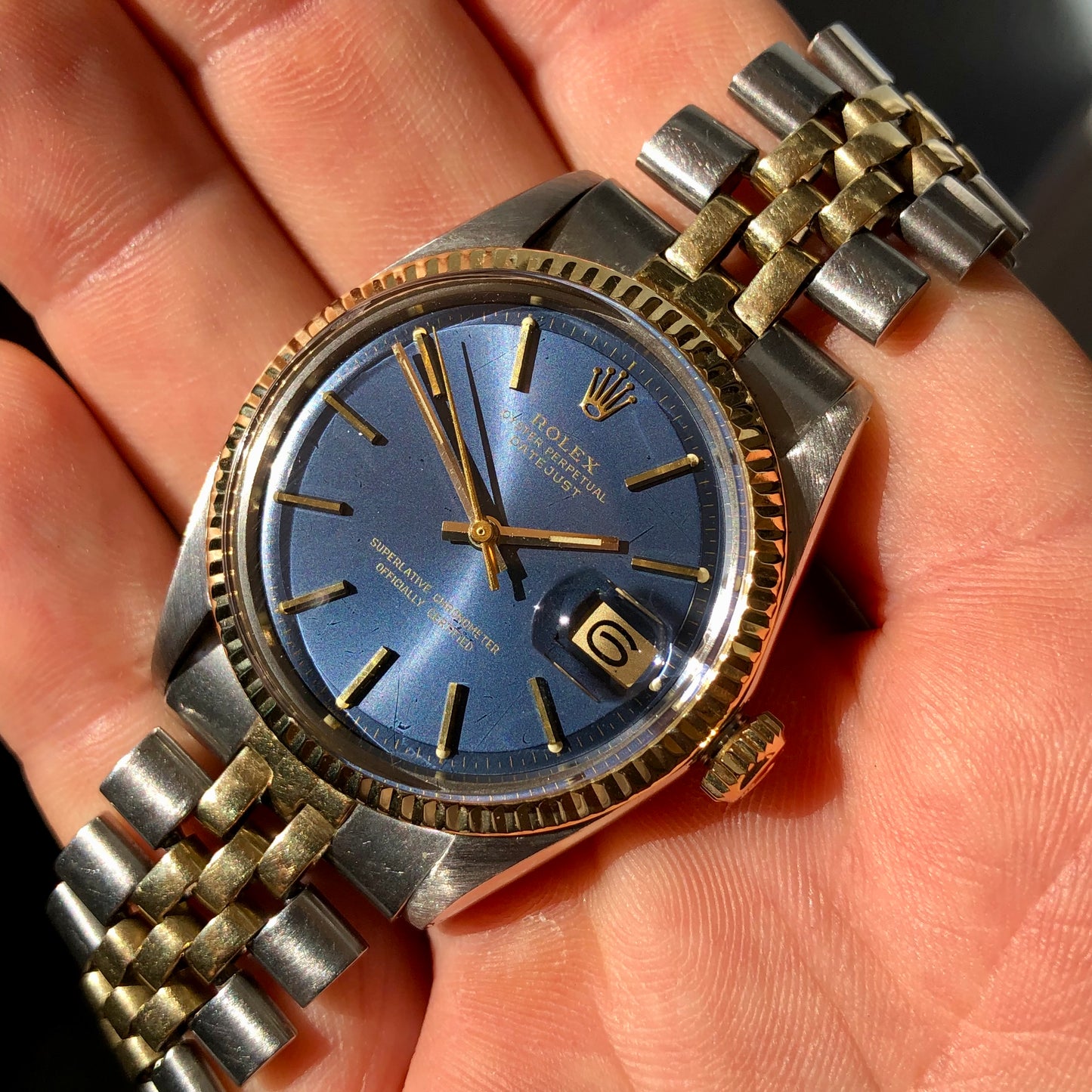 1963 Rolex Datejust 1601 Blue Dial Two Tone Jubilee Automatic Wristwatch with RSC Card