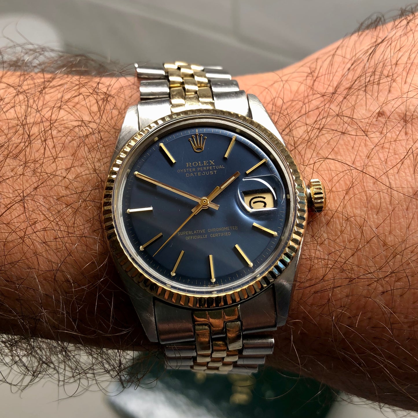 1963 Rolex Datejust 1601 Blue Dial Two Tone Jubilee Automatic Wristwatch with RSC Card