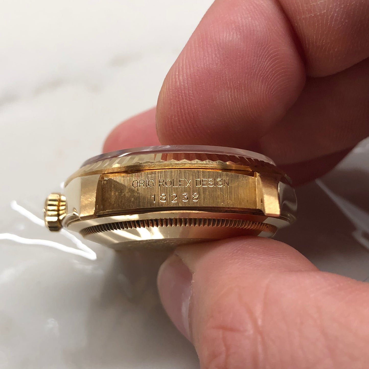 1989 Rolex President 18238 Day Date 18K Yellow Gold Champagne Dial Wristwatch with Box and Papers GREAT Story - HASHTAGWATCHCO