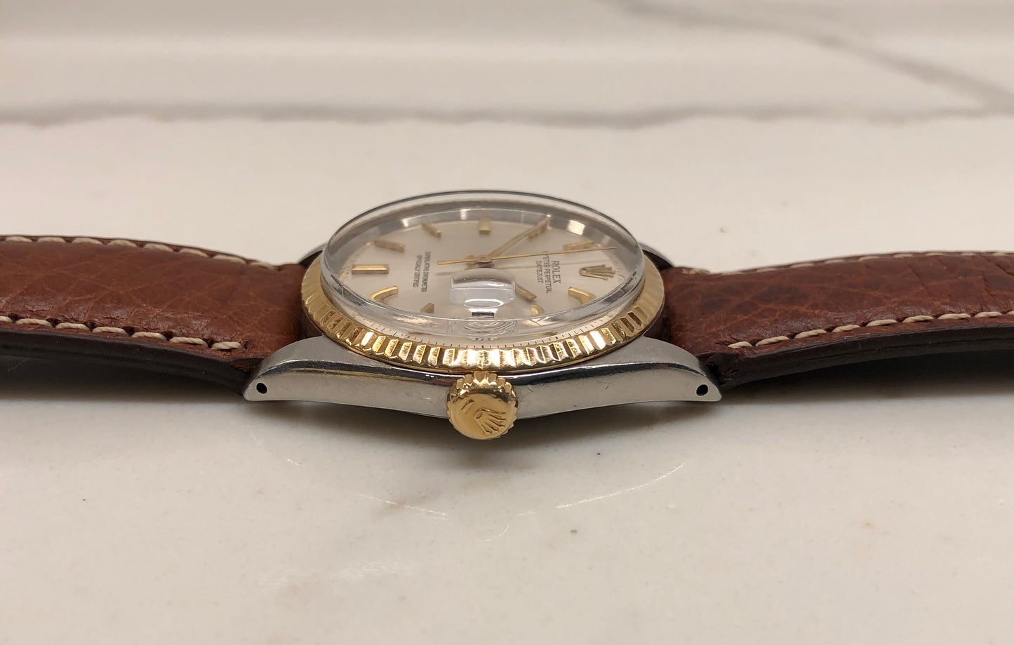 1971 Rolex Datejust 1601 Silver Dial Yellow Gold Fluted Bezel Wristwatch