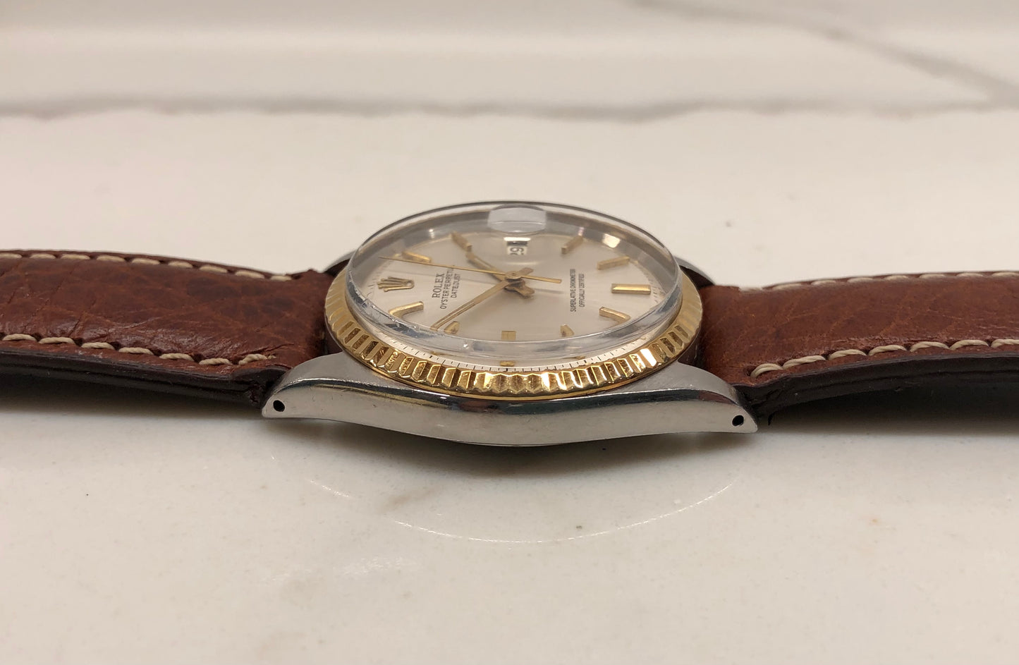 1971 Rolex Datejust 1601 Silver Dial Yellow Gold Fluted Bezel Wristwatch