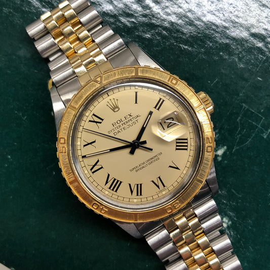 1986 Rolex Datejust Thunderbird 16253 Turn-O-Graph Champagne Buckley Dial Two Tone Wristwatch