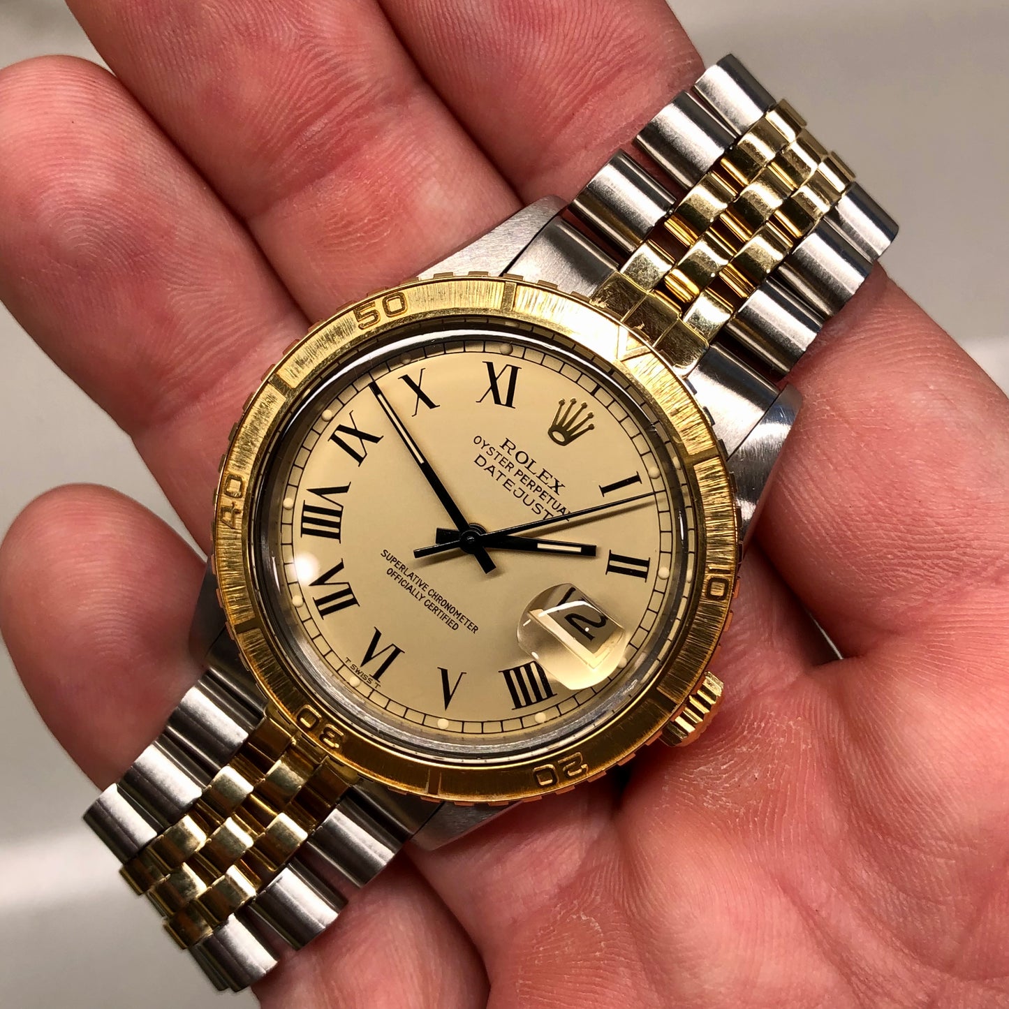 1986 Rolex Datejust Thunderbird 16253 Turn-O-Graph Champange Two Tone Jubilee Wristwatch