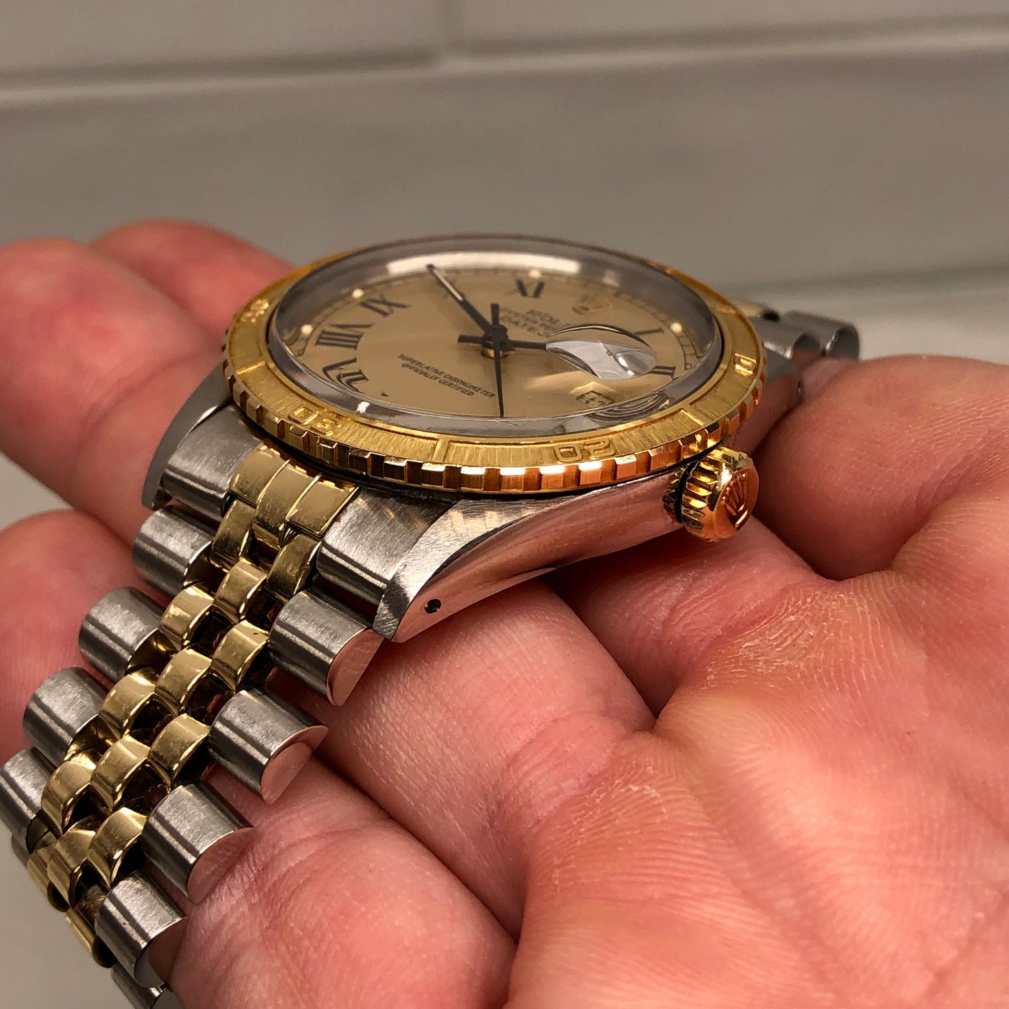 1986 Rolex Datejust Thunderbird 16253 Turn-O-Graph Champange Two Tone Jubilee Wristwatch