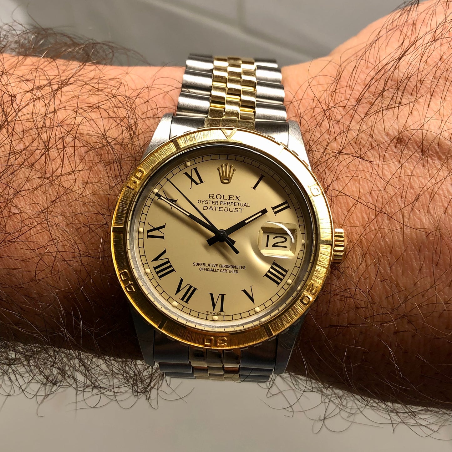 1986 Rolex Datejust Thunderbird 16253 Turn-O-Graph Champange Two Tone Jubilee Wristwatch