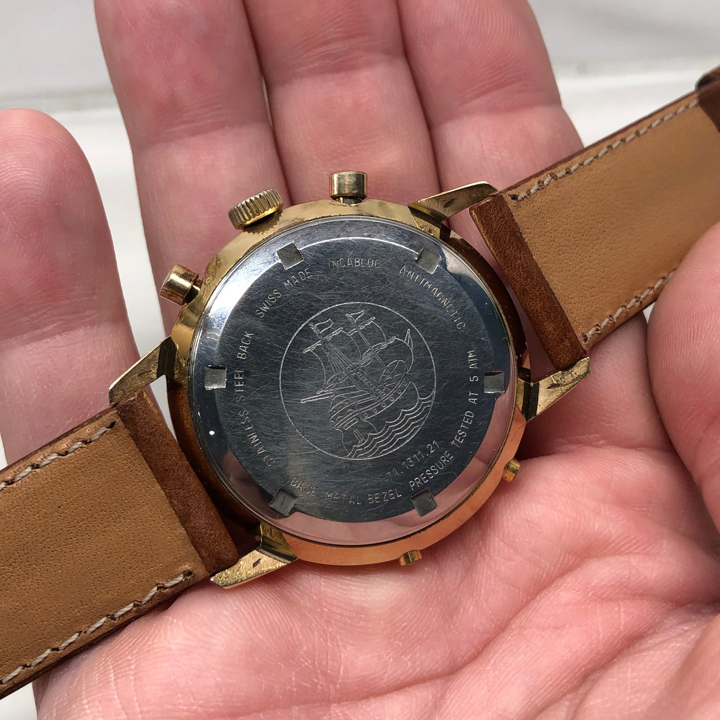 1960s Wakmann Incabloc Chronograph Jumbo Triple Date 71.1311.21 Valjoux 730 Wristwatch - HASHTAGWATCHCO