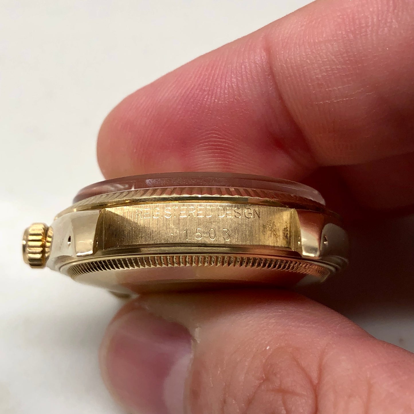 1980 Rolex Date 1503 14K Yellow Gold Silver Mosaic Dial Automatic Wristwatch