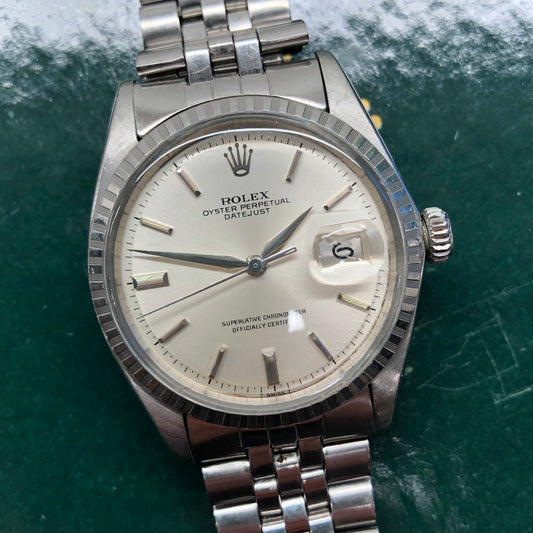 1969 Rolex Datejust 1603 Stainless Steel Engine Turned Jubilee Automatic Wristwatch - HASHTAGWATCHCO