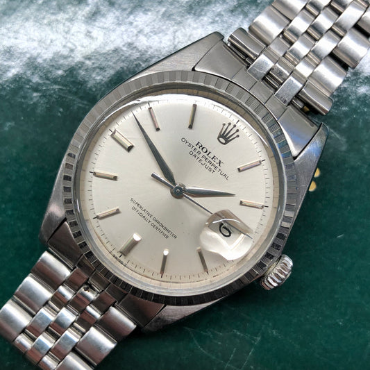 1969 Rolex Datejust 1603 Stainless Steel Engine Turned Jubilee Automatic Wristwatch - HASHTAGWATCHCO