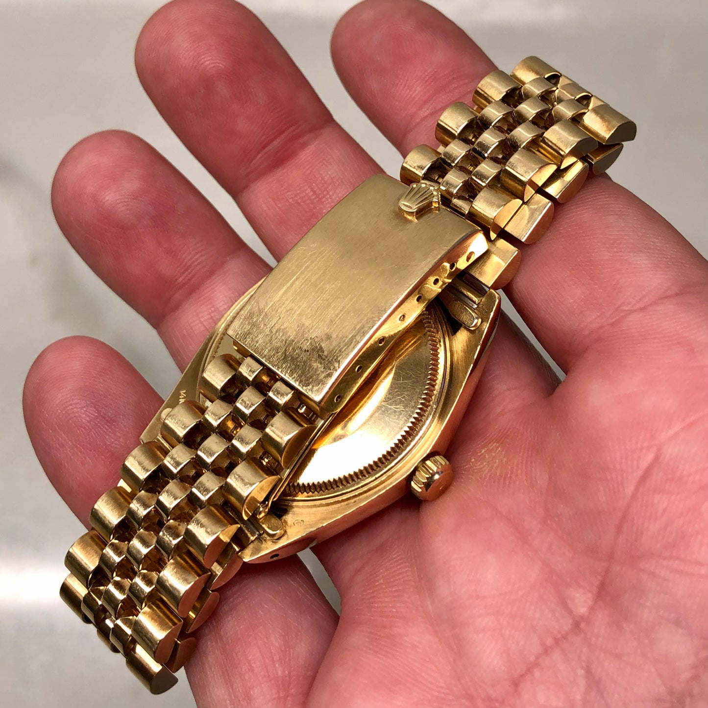 1980 Rolex Date 1503 14K Yellow Gold Silver Mosaic Dial Automatic Wristwatch