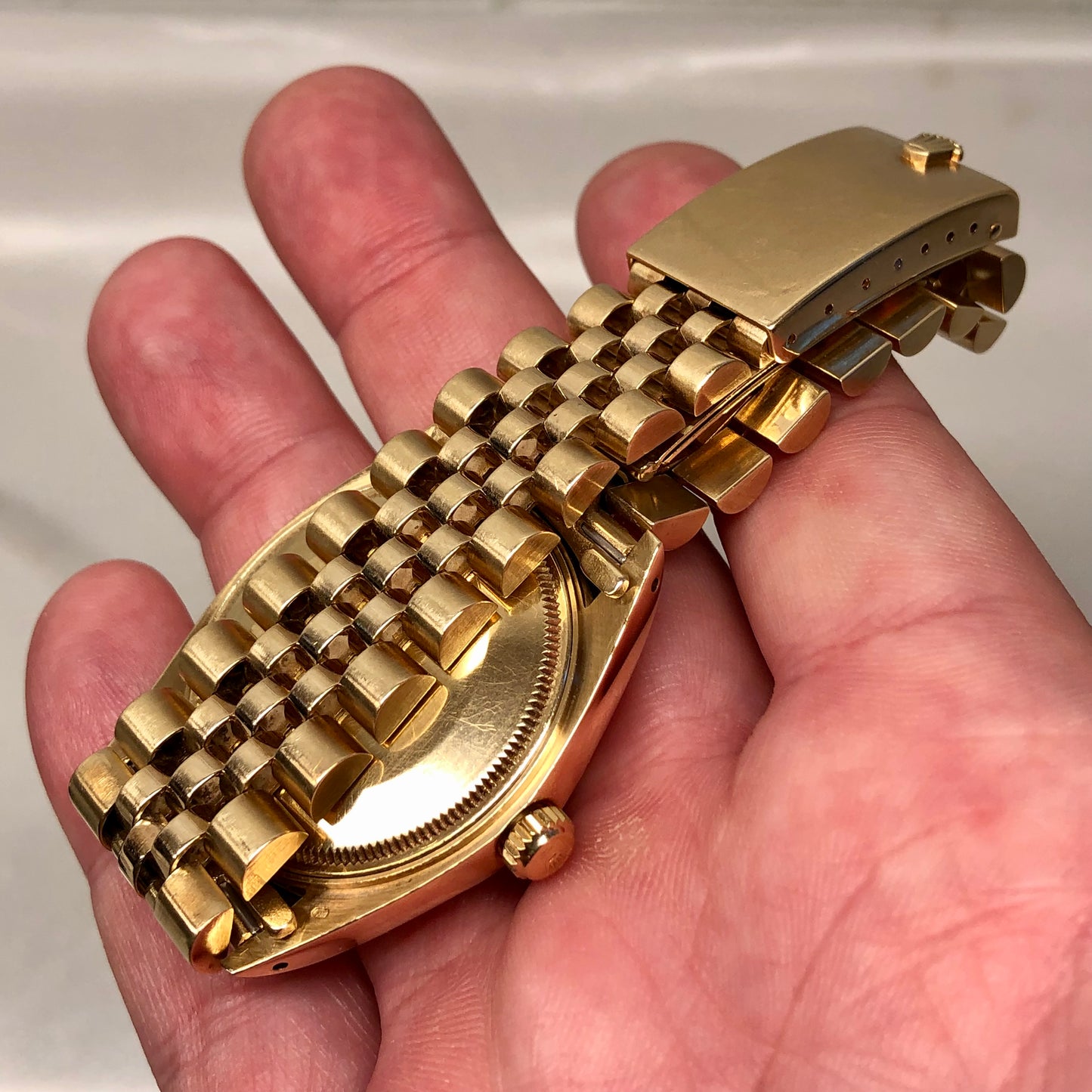 1980 Rolex Date 1503 14K Yellow Gold Silver Mosaic Dial Automatic Wristwatch