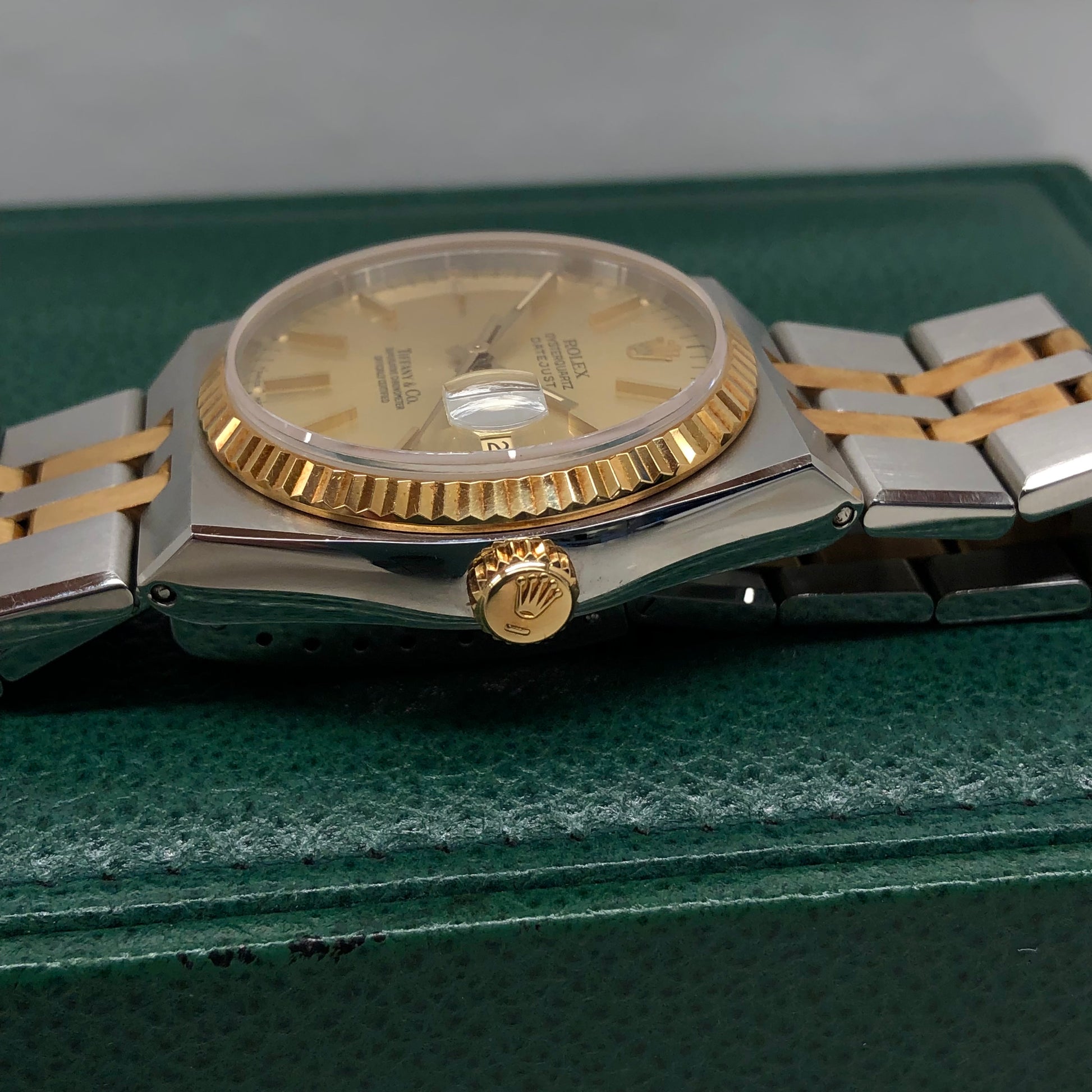 1986 Rolex Datejust Oysterquartz 17013 Two Tone Tiffany & Co. Champagne Dial Wristwatch - HASHTAGWATCHCO