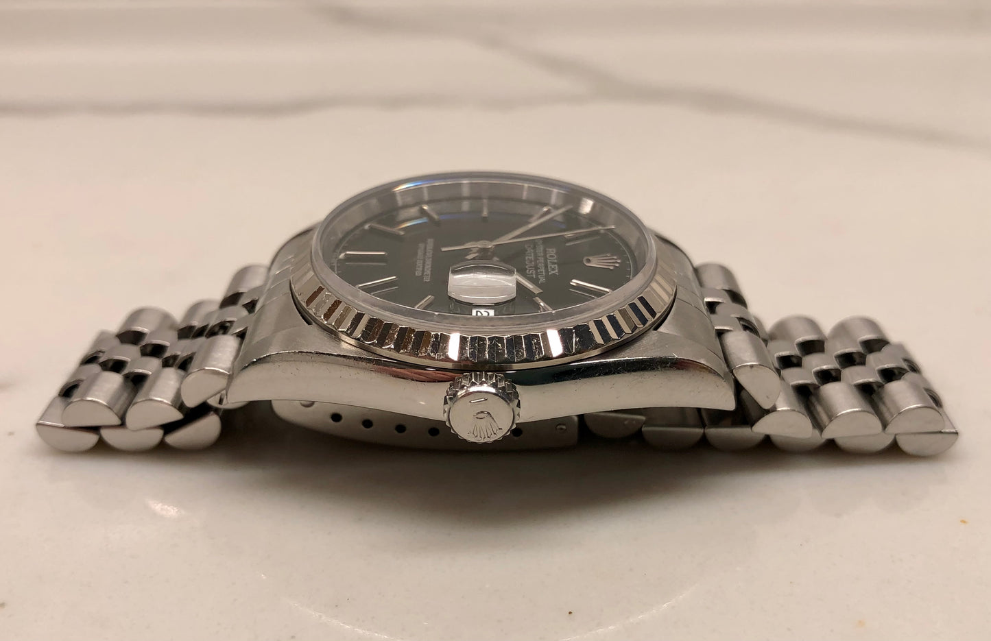 1996 Rolex Datejust 16234 Black "Silver Text" Chapter Ring Jubilee Automatic Wristwatch