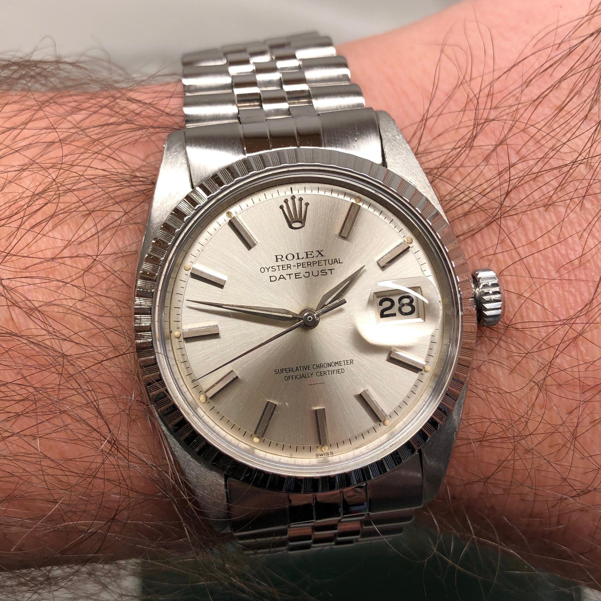 1964 Rolex Datejust 1603 Underline Dial Steel Engine Turned Jubilee Automatic Wristwatch - HASHTAGWATCHCO