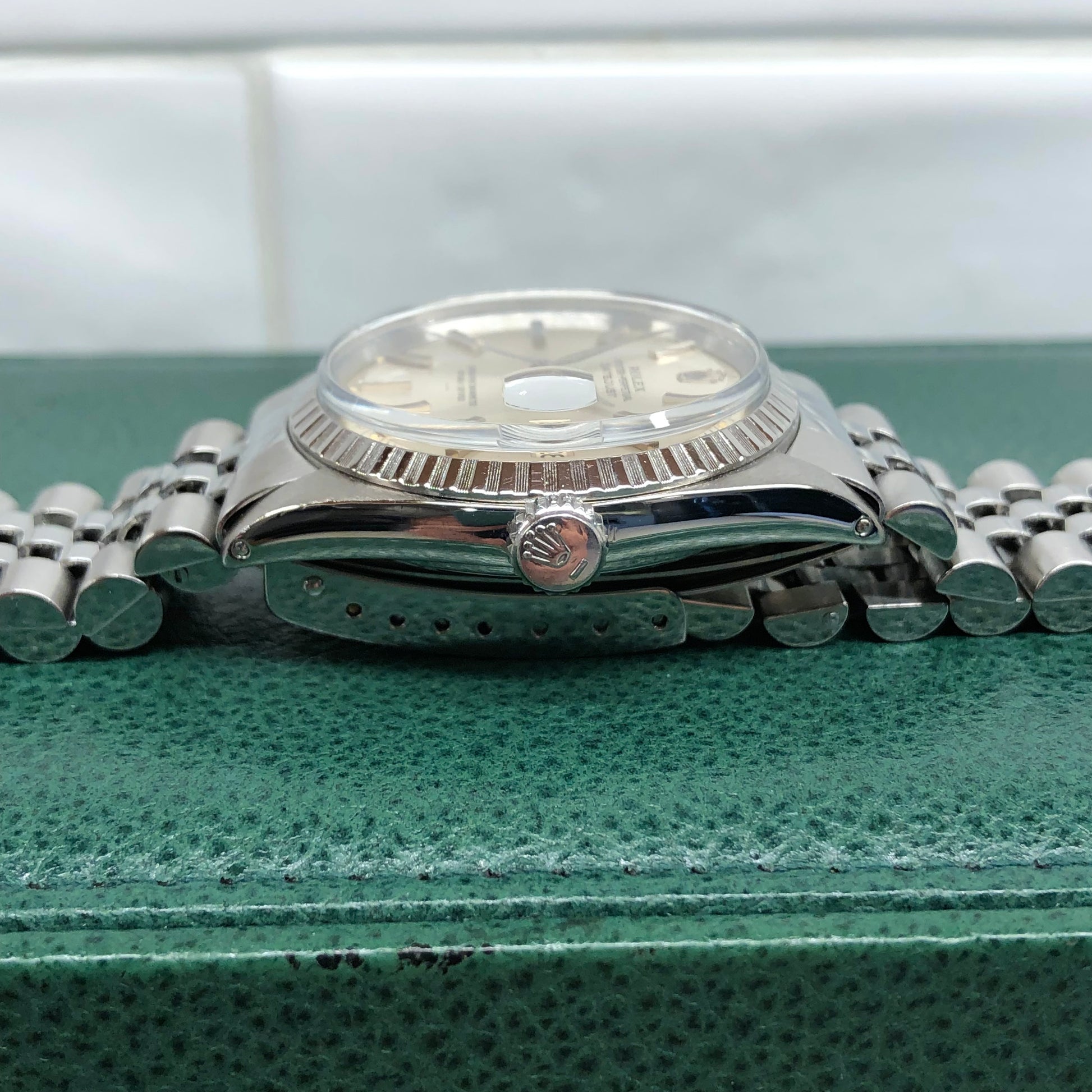 1964 Rolex Datejust 1603 Underline Dial Steel Engine Turned Jubilee Automatic Wristwatch - HASHTAGWATCHCO