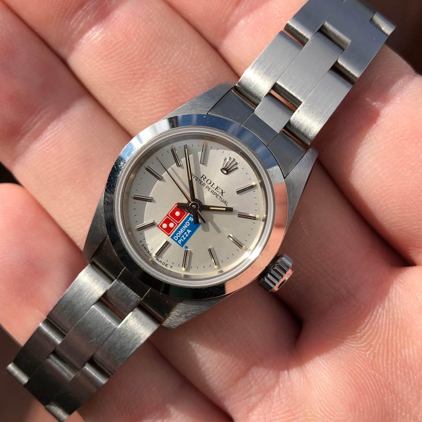 1991 Rolex Oyster Perpetual 67180 Domino's Pizza Logo Steel Oyster Automatic Wristwatch with Box and Papers - HASHTAGWATCHCO