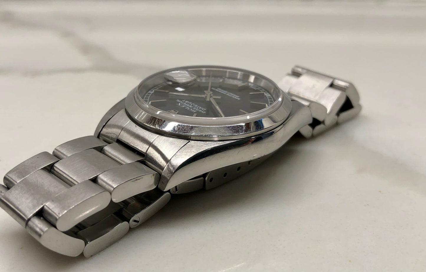 2003 Rolex Datejust 16200 Black Stick Oyster Perpetual Automatic Wristwatch with Papers