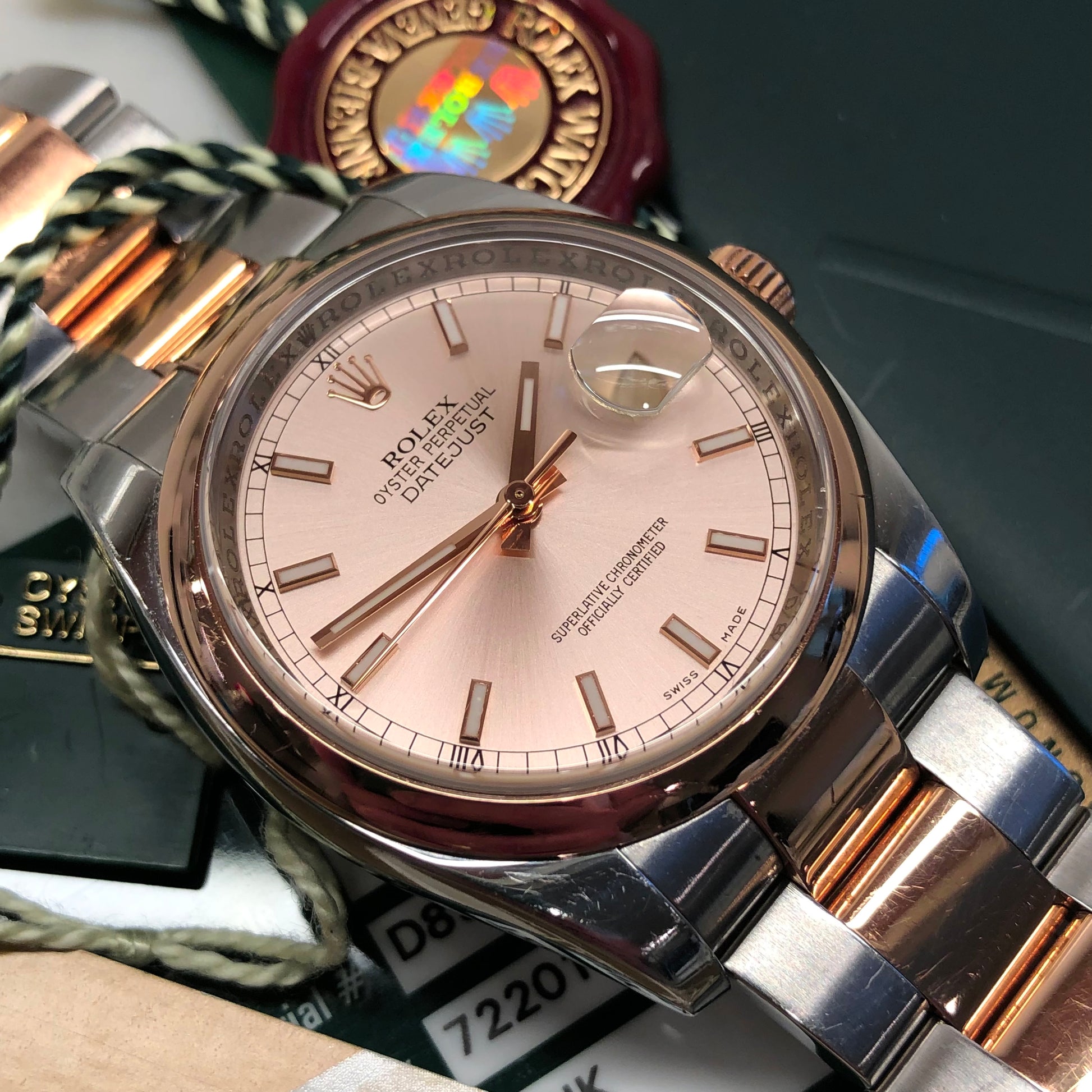 2008 Rolex Datejust 116201 Pink Dial Rose Gold Two Tone Oyster Wristwatch with Papers - HASHTAGWATCHCO