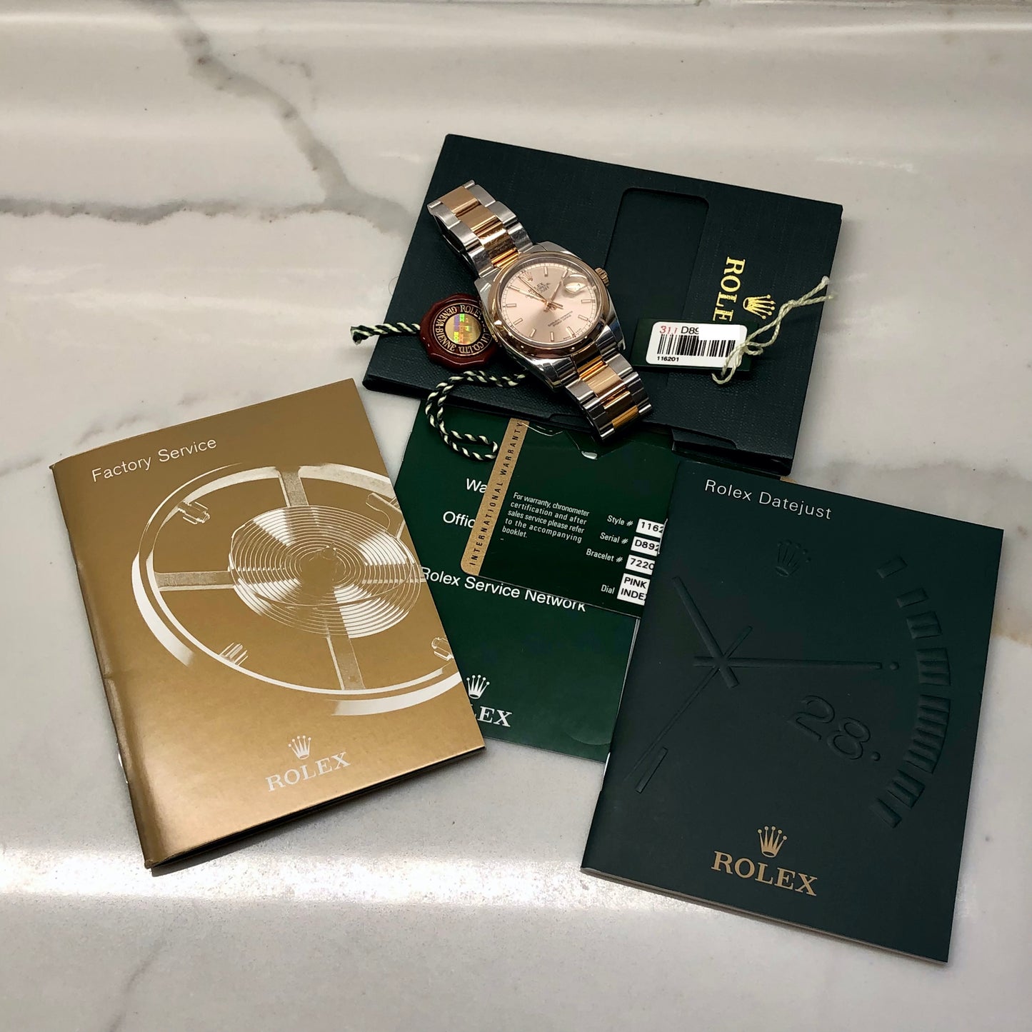 2008 Rolex Datejust 116201 Pink Dial Rose Gold Two Tone Oyster Wristwatch with Papers - HASHTAGWATCHCO