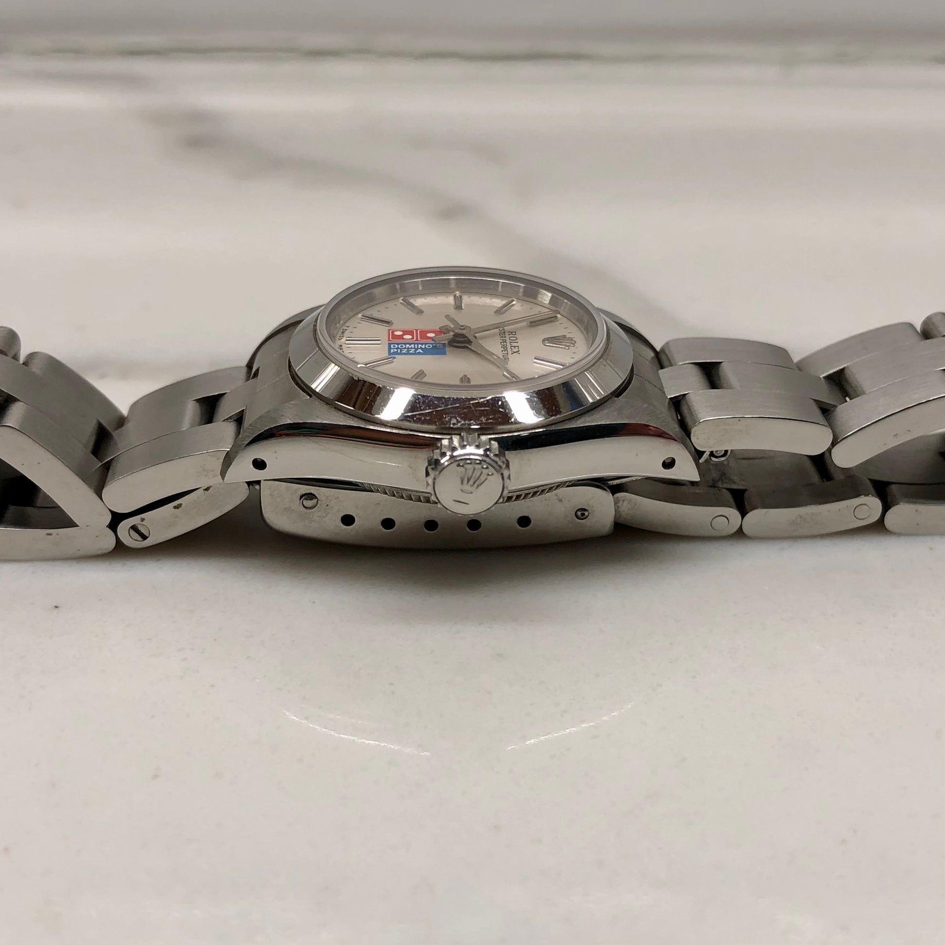 1991 Rolex Oyster Perpetual 67180 Domino's Pizza Logo Steel Oyster Automatic Wristwatch with Box and Papers - HASHTAGWATCHCO