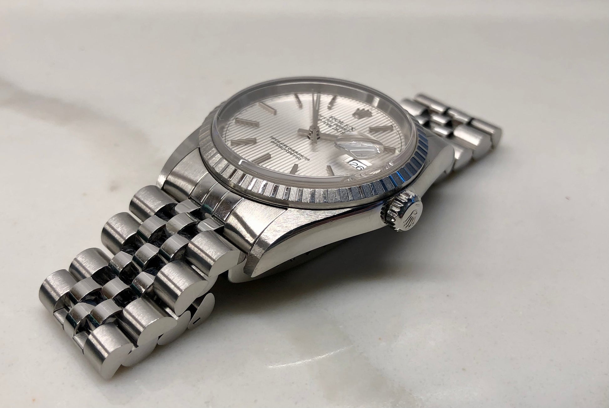 2002 Rolex Datejust 16220 Silver Tapestry Steel Jubilee Wristwatch with Box and Papers - HASHTAGWATCHCO