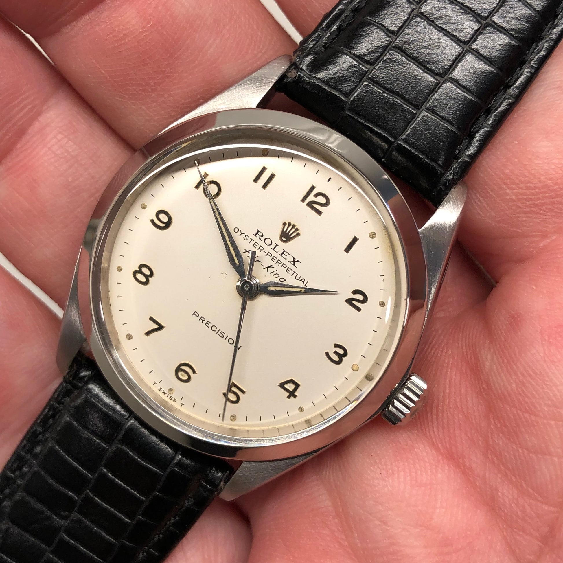 1964 Rolex Air King Precision 5500 Stainless Steel Arabic Dial Automatic Wristwatch - HASHTAGWATCHCO