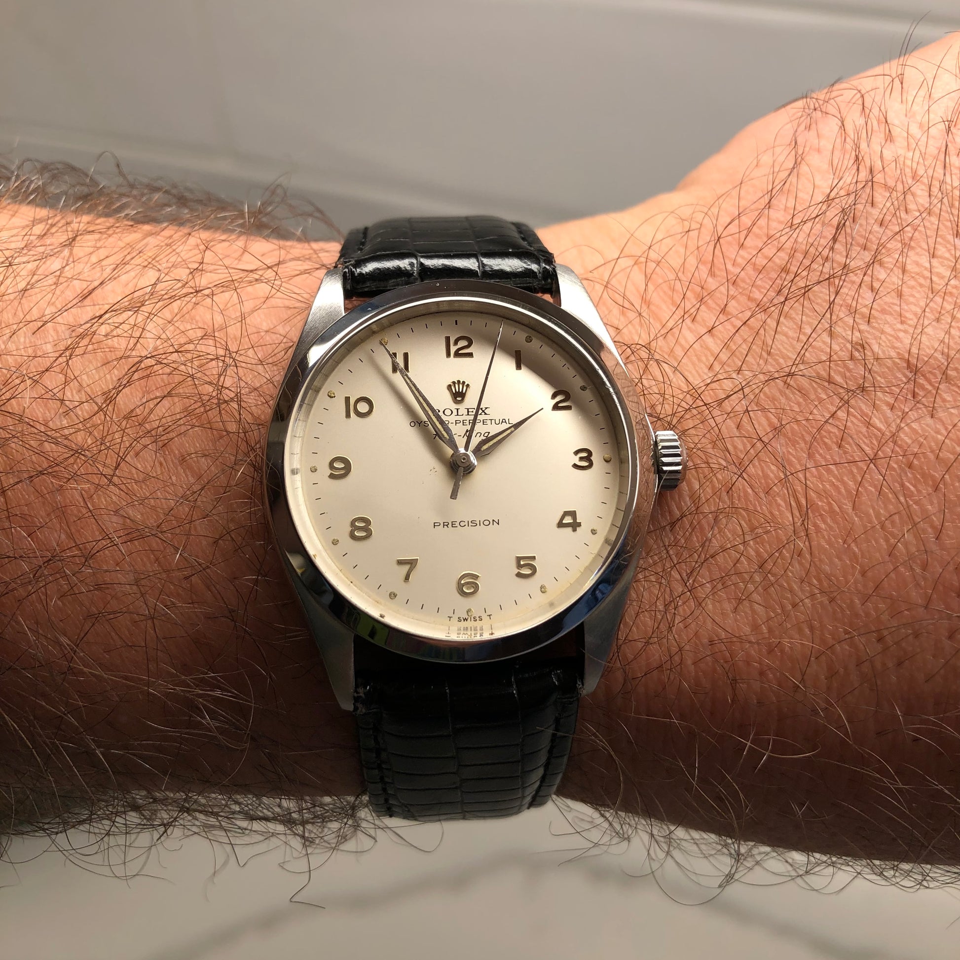 1964 Rolex Air King Precision 5500 Stainless Steel Arabic Dial Automatic Wristwatch - HASHTAGWATCHCO