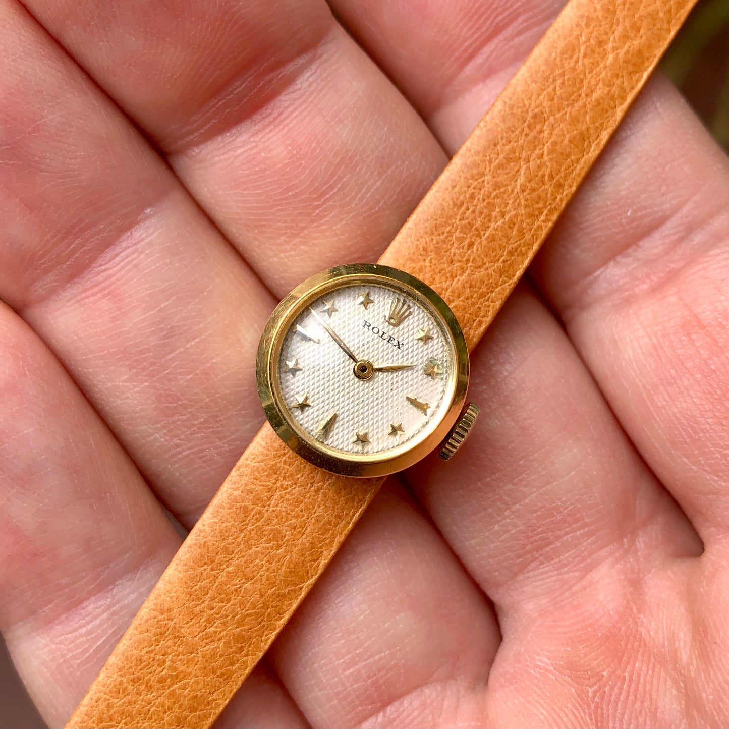 1950s Rolex Precision 00008 White Waffle Star Dial 18K Yellow Gold Cocktail Dress Wristwatch - Hashtag Watch Company