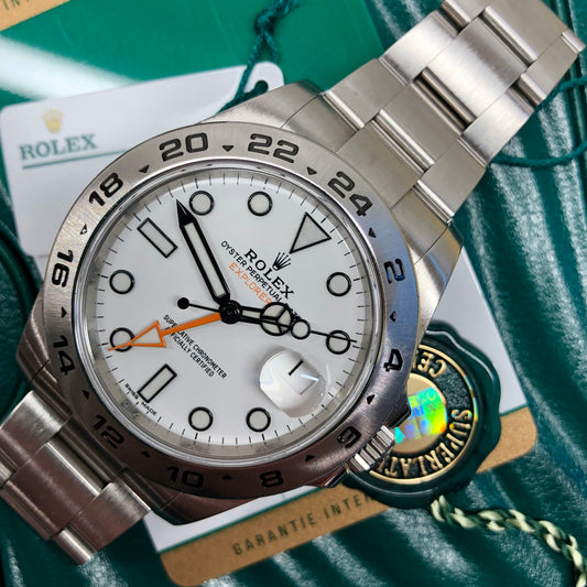 2018 Rolex Explorer II 216570 White Steel GMT Oyster Perpetual Wristwatch with Box and Papers