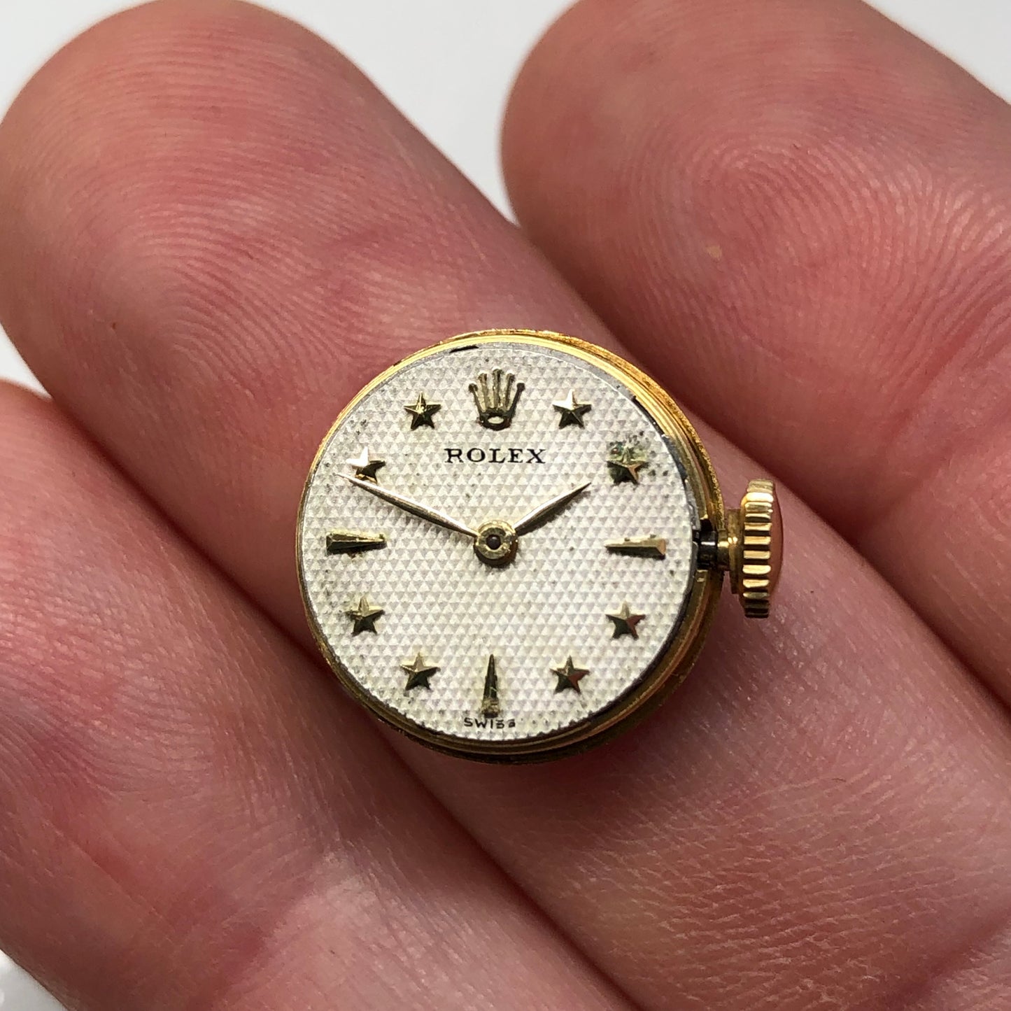 1950s Rolex Precision 00008 White Waffle Star Dial 18K Yellow Gold Cocktail Dress Wristwatch - Hashtag Watch Company