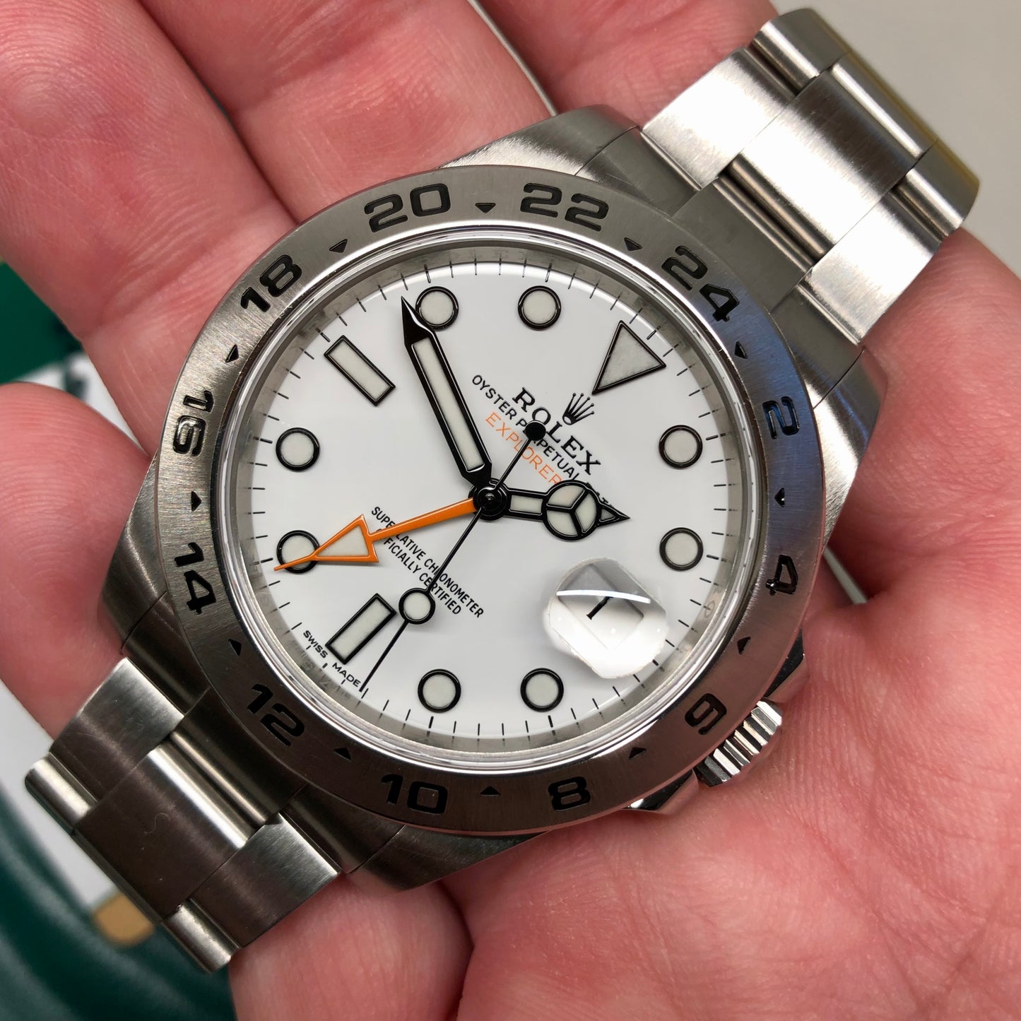 2018 Rolex Explorer II 216570 White Steel GMT Oyster Perpetual Wristwatch with Box and Papers