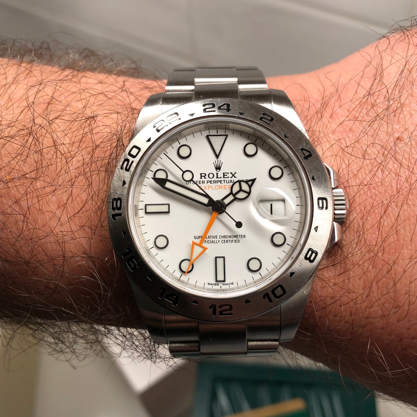 2018 Rolex Explorer II 216570 White Steel GMT Oyster Perpetual Wristwatch with Box and Papers