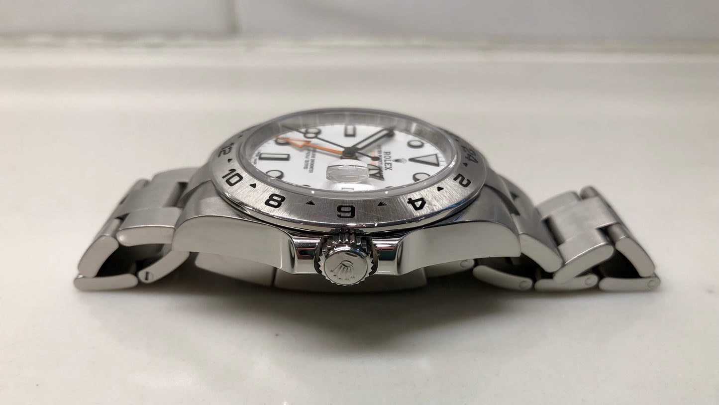 2018 Rolex Explorer II 216570 White Steel GMT Oyster Perpetual Wristwatch with Box and Papers