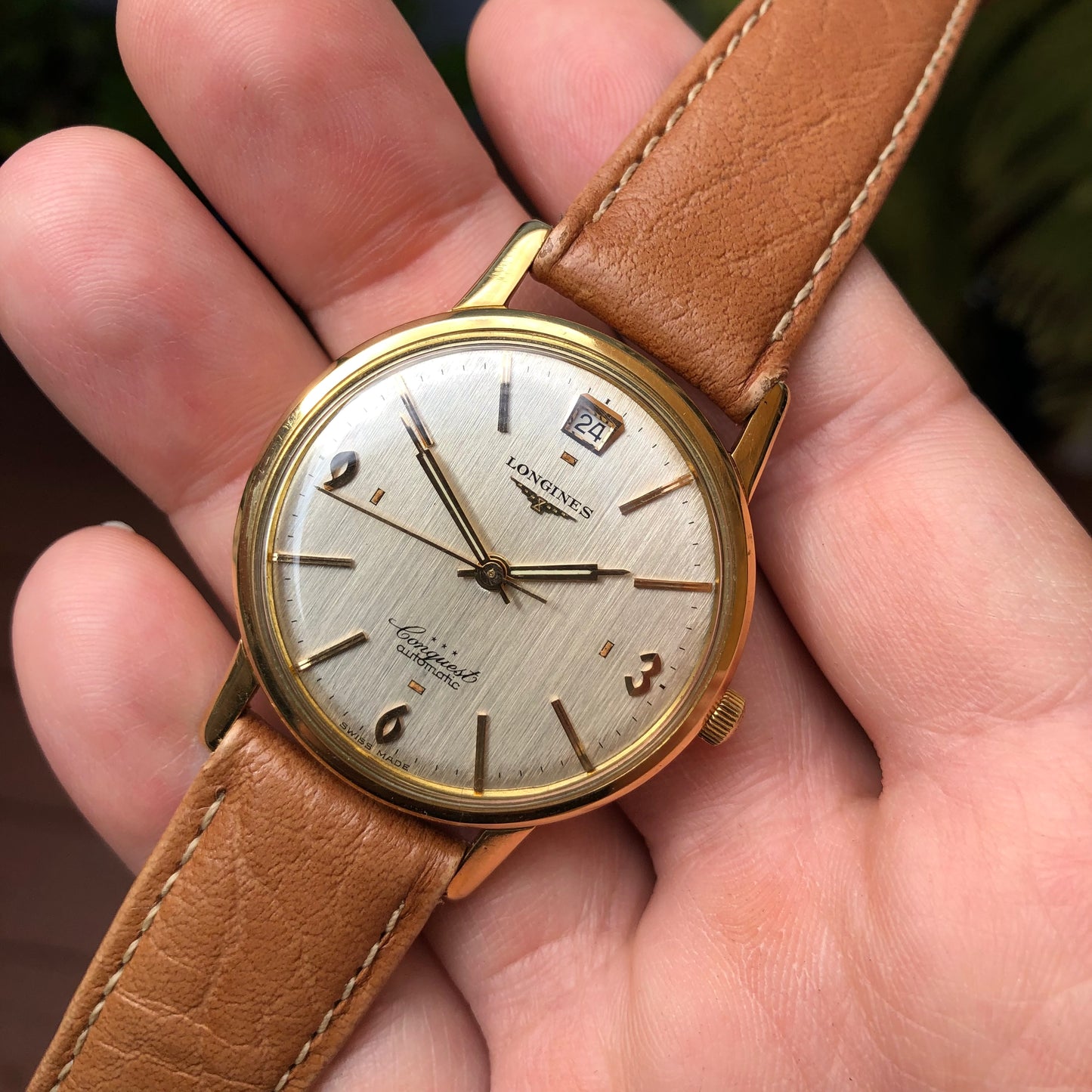 1950s Longines Conquest 9025 18K Yellow Gold Automatic Wristwatch - Hashtag Watch Company