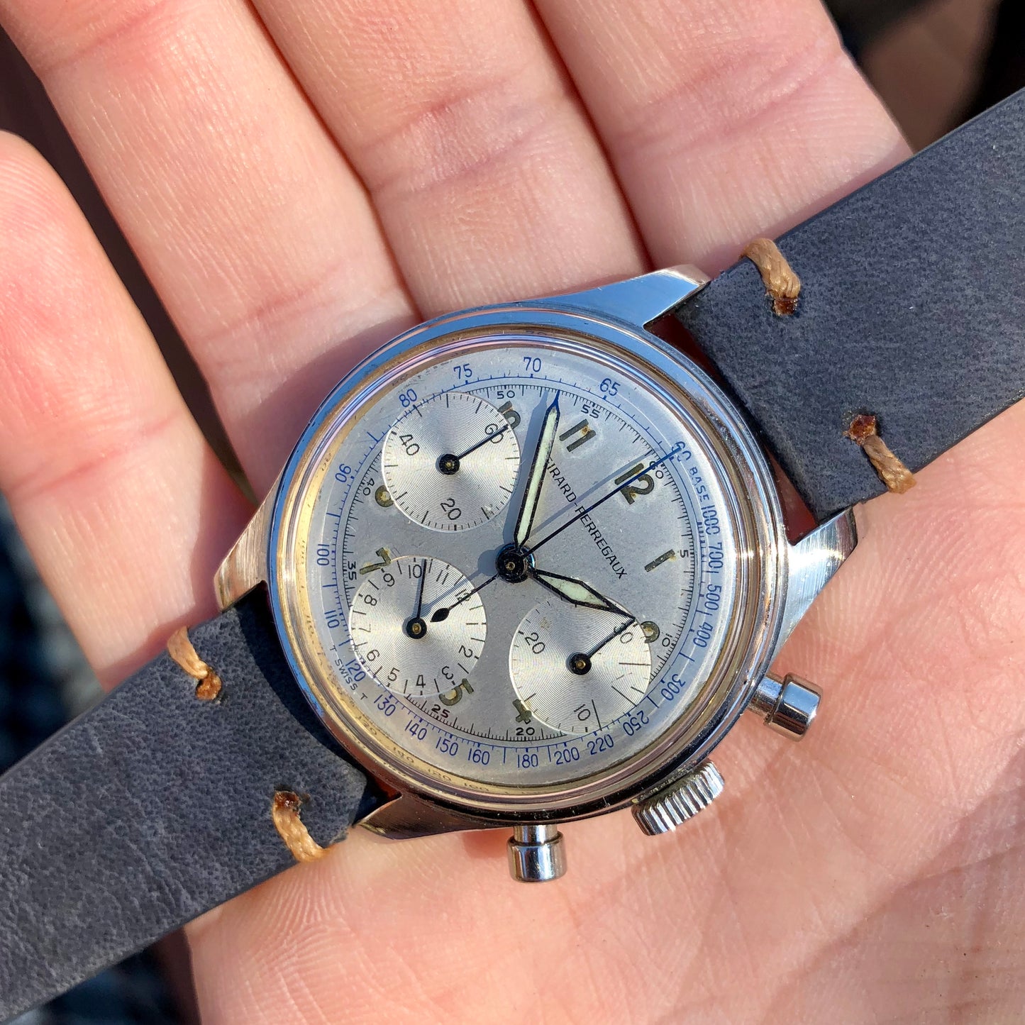 Vintage Girard Perregaux Steel Valjoux 72 Chronograph Silver Dial Wristwatch 1960s - Hashtag Watch Company