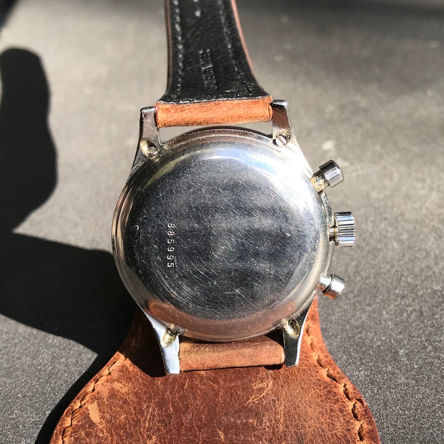 Vintage Croton Clamshell Steel Chronograph Sunburst Patina Manual Wristwatch - Hashtag Watch Company