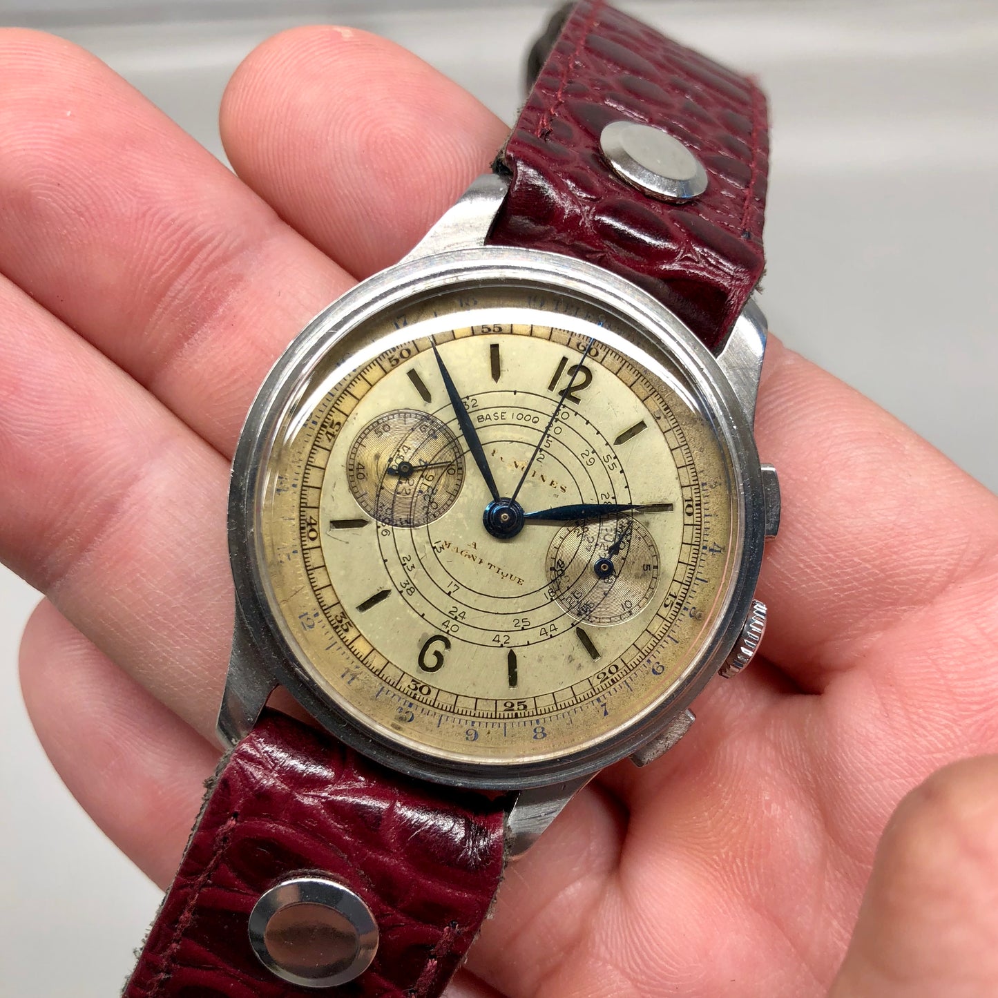 Vintage Longines 13ZN Stainless Steel Sandwhich Dial Chronograph 37mm Wristwatch - Hashtag Watch Company
