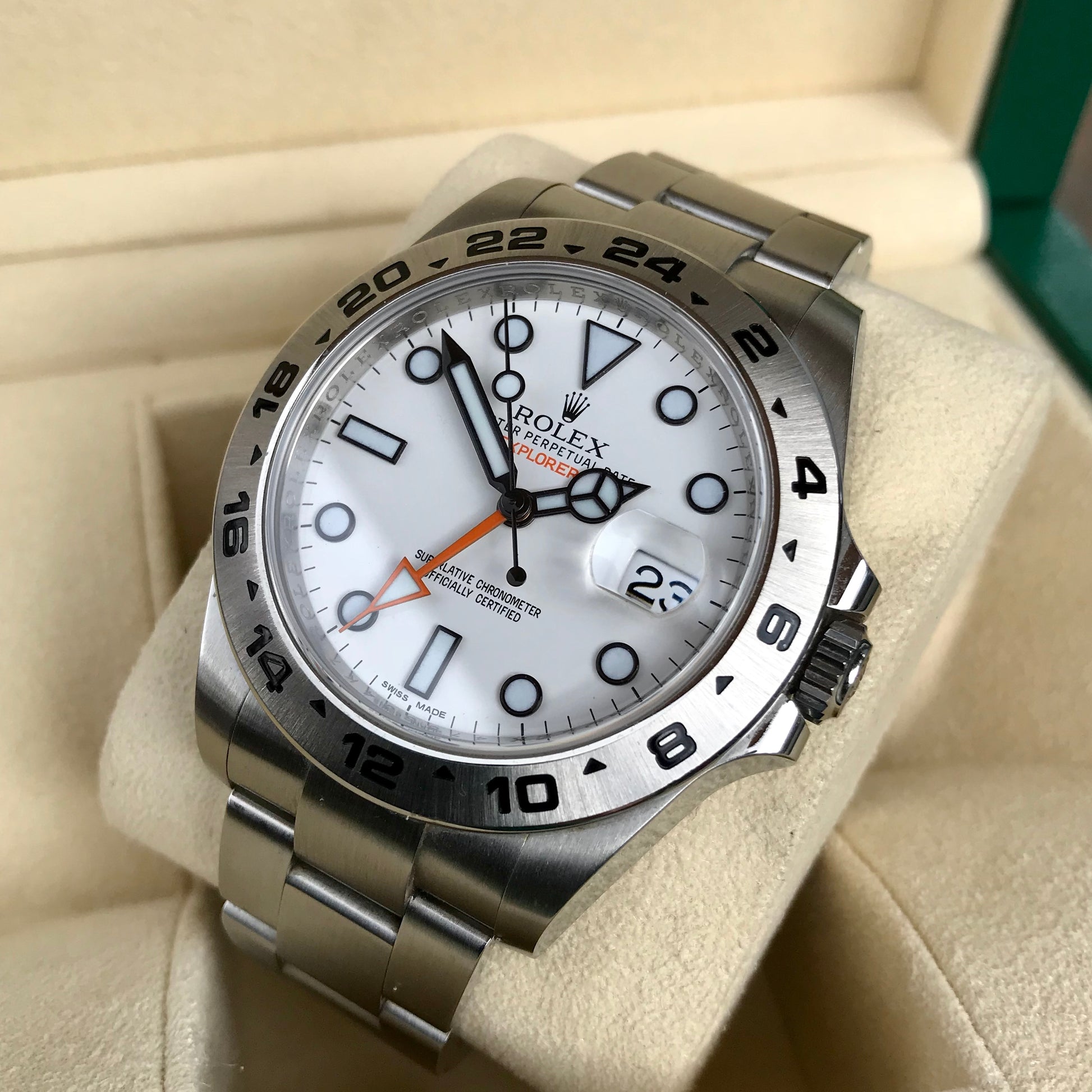 Rolex Explorer II 216570 White GMT Oyster Stainelss Steel Wristwatch Box & Papers Random Serial - Hashtag Watch Company