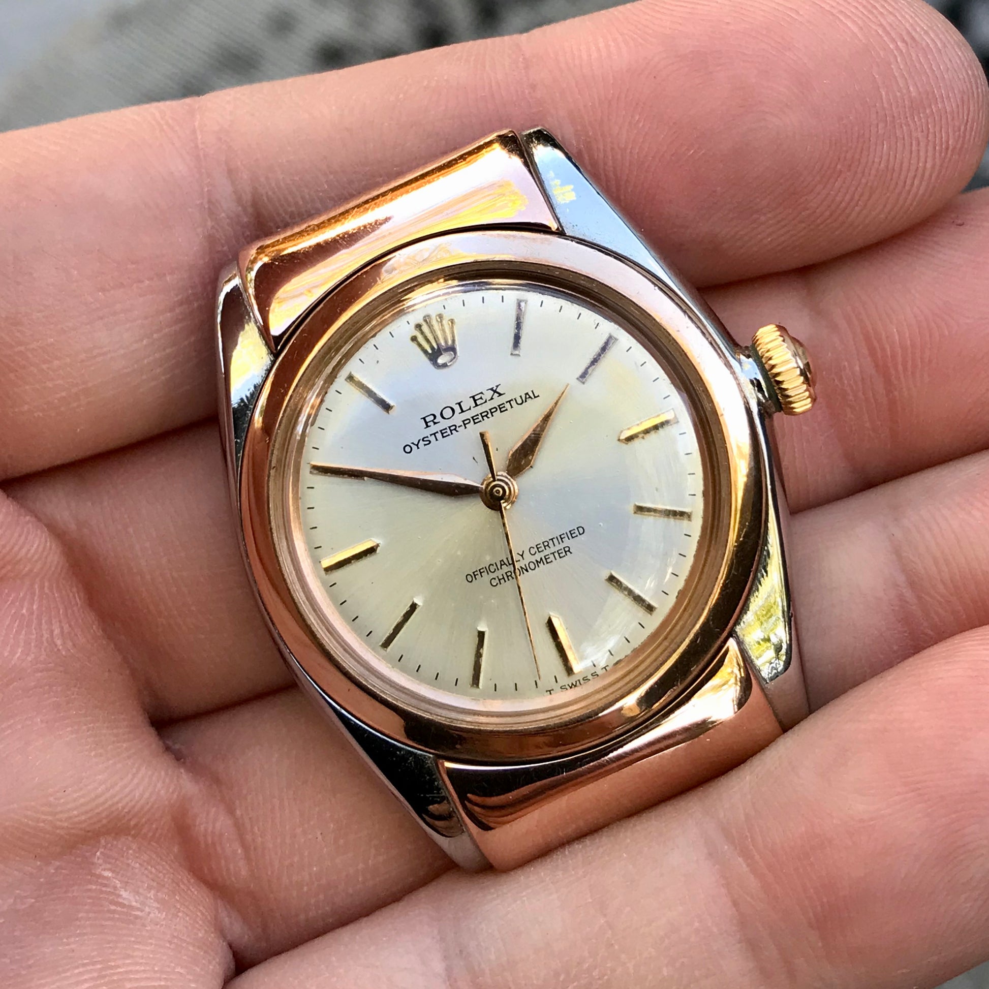 Vintage Rolex Bubbleback 3065 Hood Lugs Pink Gold Steel Automatic