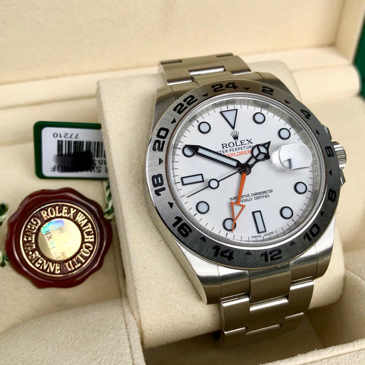 Rolex Explorer II 216570 White GMT Oyster Stainelss Steel Wristwatch Box & Papers Random Serial - Hashtag Watch Company