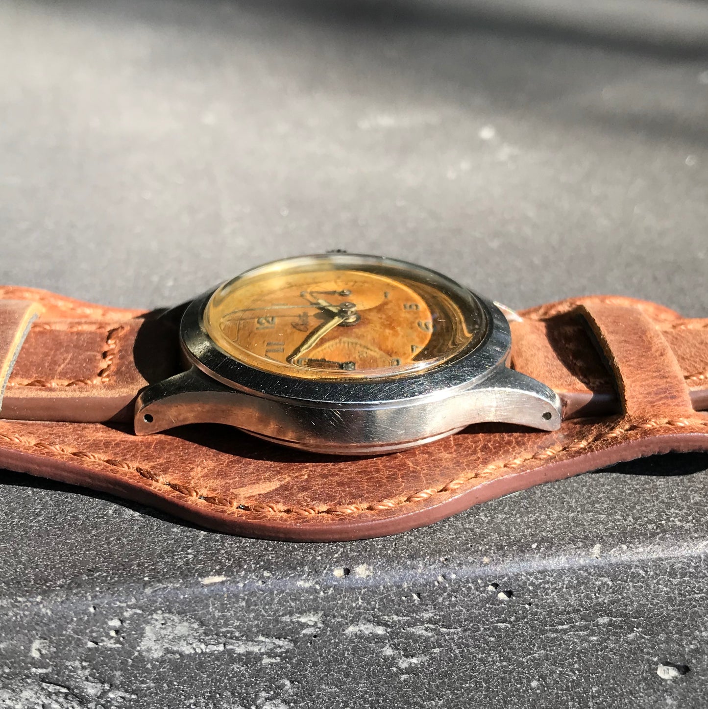 Vintage Croton Clamshell Steel Chronograph Sunburst Patina Manual Wristwatch - Hashtag Watch Company