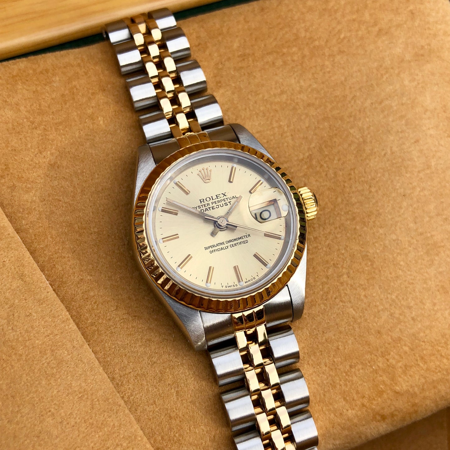 Rolex Datejust 69173 Ladies Two Tone Champagne Stick Dial Steel 18K Gold Jubilee Wristwatch - Hashtag Watch Company