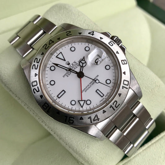 Rolex Explorer II 16570 Stainless Steel GMT Oyster F Serial Wristwatch Box Papers Circa 2003 - Hashtag Watch Company