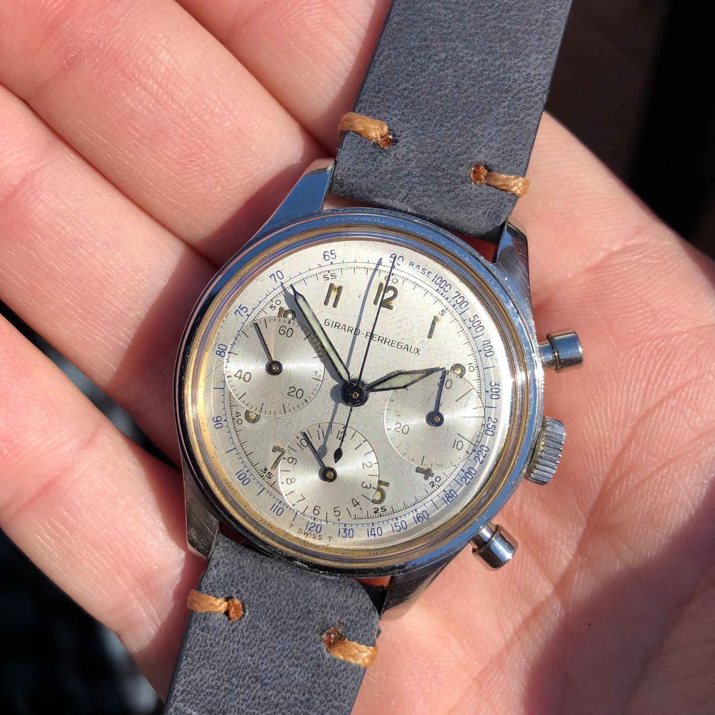 Vintage Girard Perregaux Steel Valjoux 72 Chronograph Silver Dial Wristwatch 1960s - Hashtag Watch Company