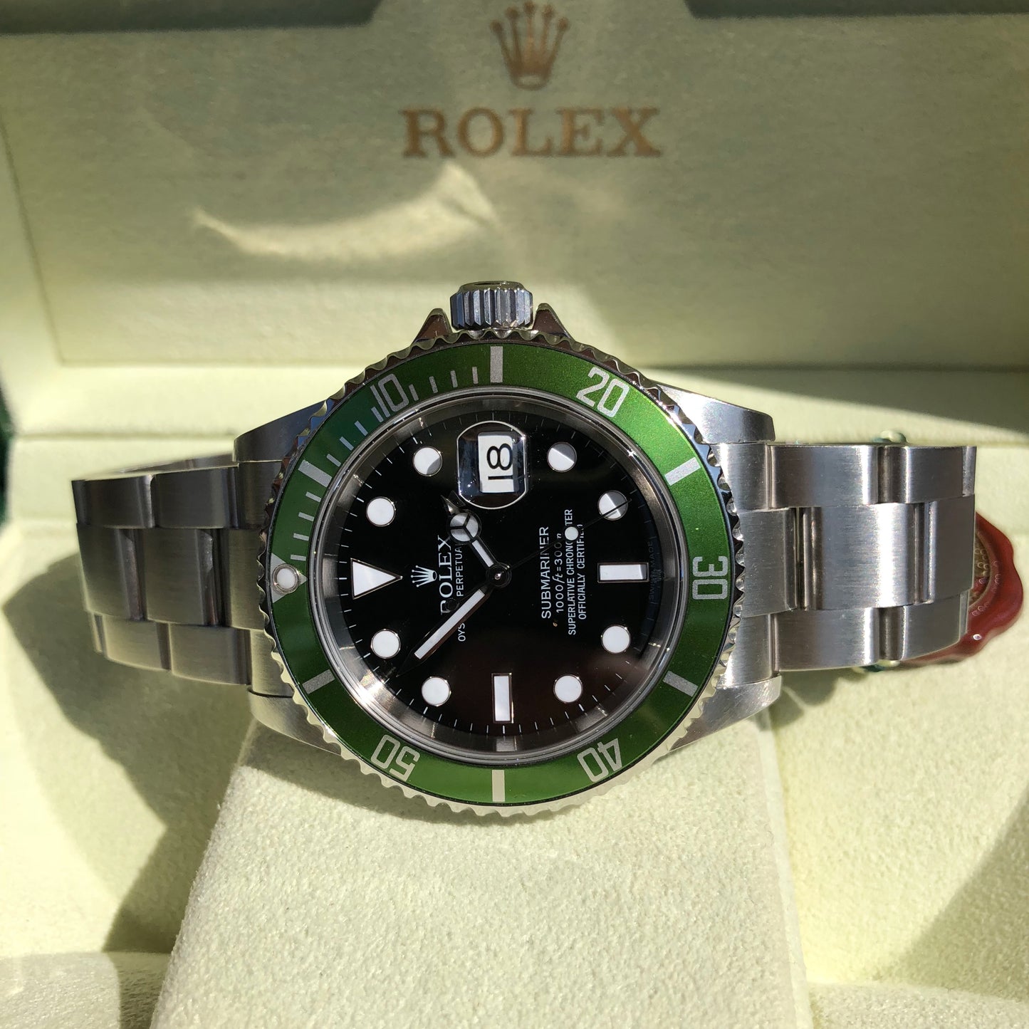 Rolex Submariner 16610V 50th Anniversary Green Kermit Z Serial Wristwatch Box Papers Circa 2006 - Hashtag Watch Company