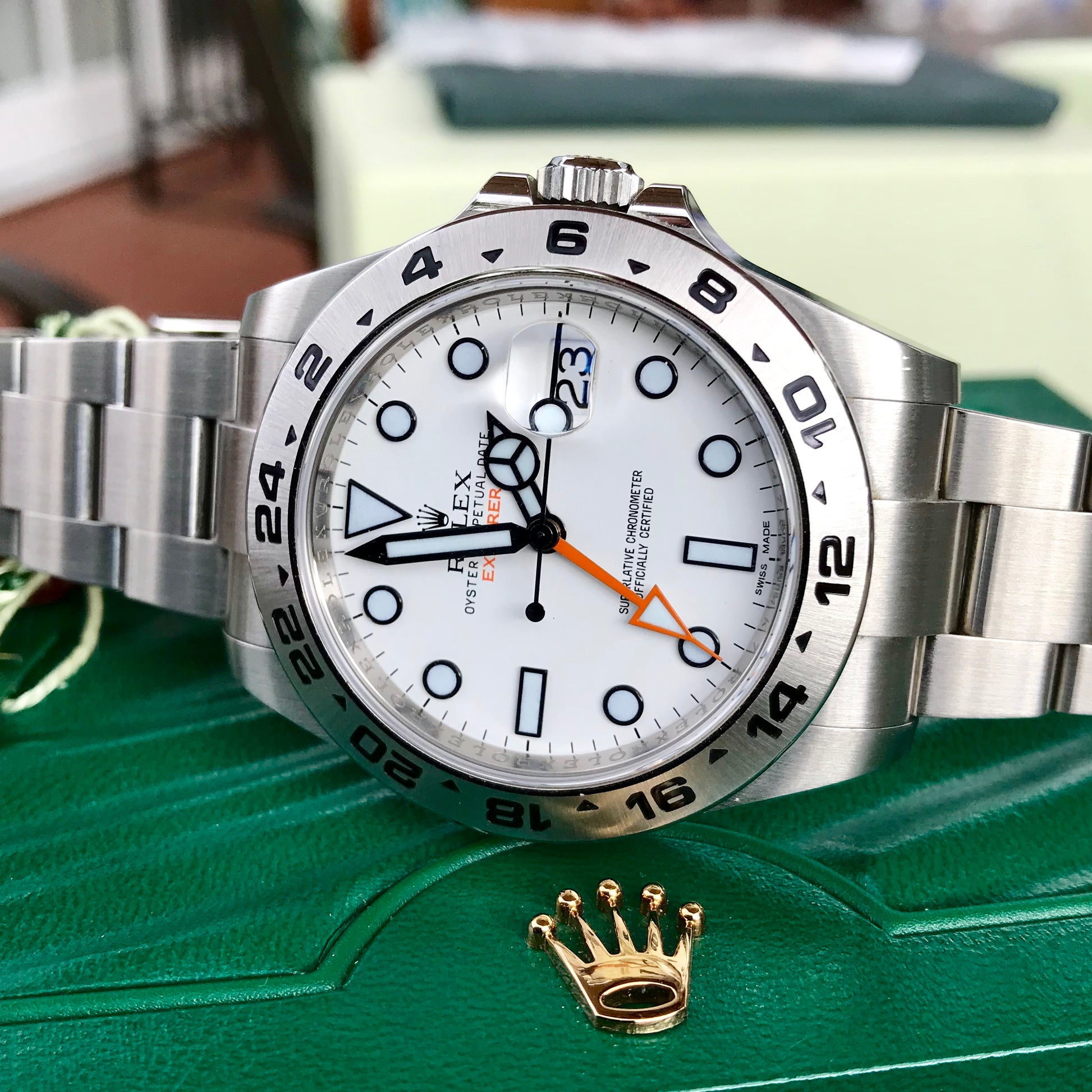 Rolex Explorer II 216570 White GMT Oyster Stainelss Steel Wristwatch Box & Papers Random Serial - Hashtag Watch Company