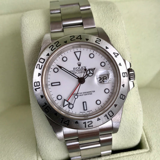 Rolex Explorer II 16570 Stainless Steel GMT Oyster F Serial Wristwatch Box Papers Circa 2003 - Hashtag Watch Company