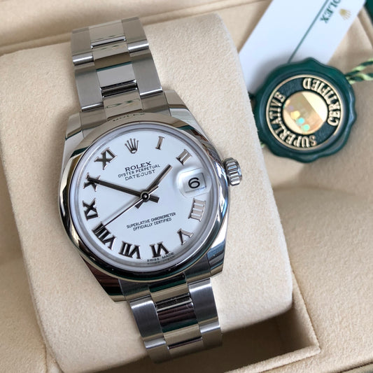 Rolex Datejust 178240 Ladies Steel 31mm Midsize White Roman Wristwatch Box Papers - Hashtag Watch Company