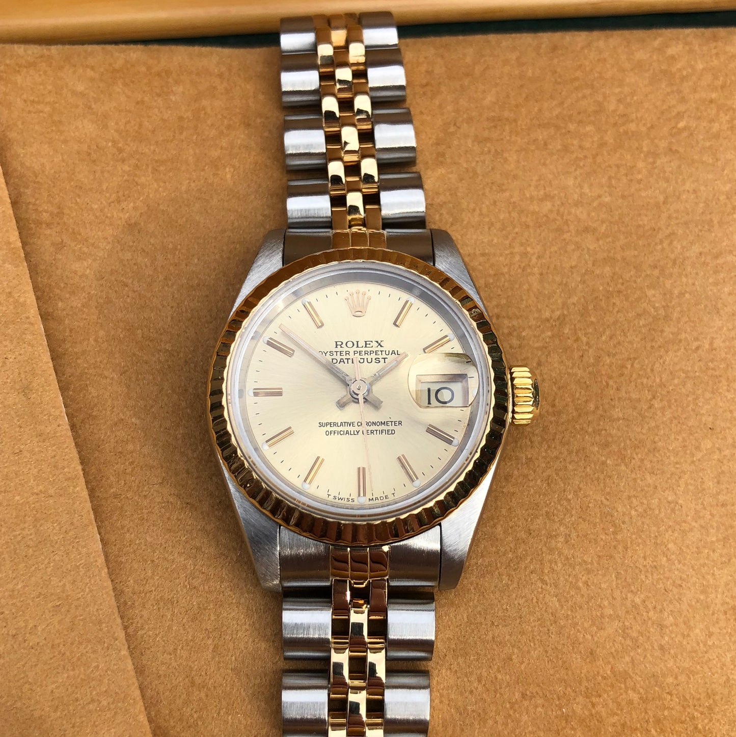 Rolex Datejust 69173 Ladies Two Tone Champagne Stick Dial Steel 18K Gold Jubilee Wristwatch - Hashtag Watch Company